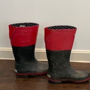 Limited Seasalt Black & Red Tall Rubber Wellies Rain Boots